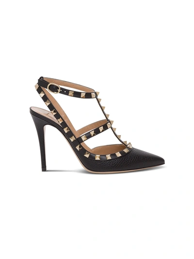 Shop Valentino Rockstud Pumps In Black Grained Leather