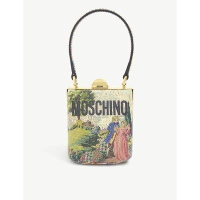 Shop Moschino Logo-embossed Tapestry Clutch Bag