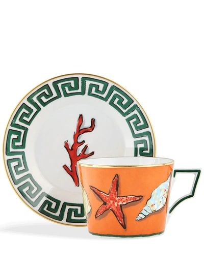 Richard Ginori Viaggio Di Nettuno Teacups And Saucers (set Of 2) In Orange