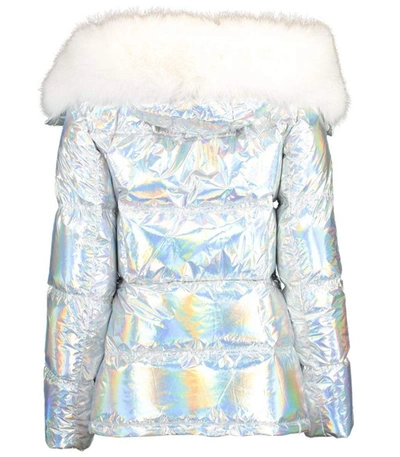 Shop Yves Salomon Fur Trim Holographic Jacket In Limestne