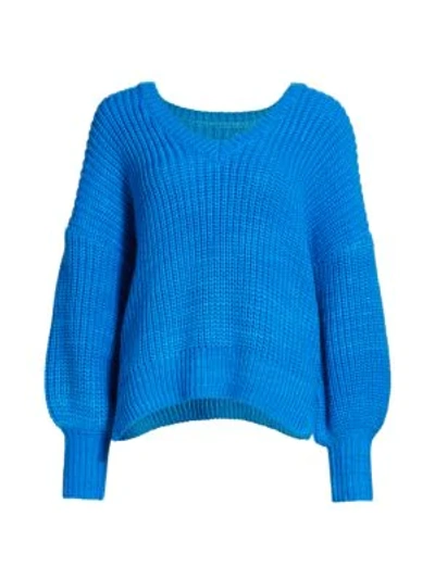 Shop Cinq À Sept Antonella Knit Puff-sleeve Sweater In Azure Blue