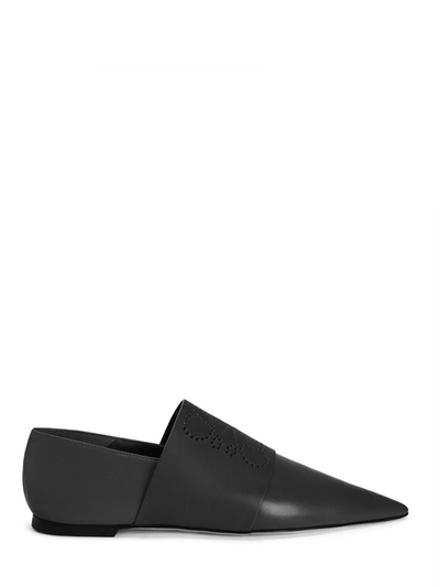 Shop Loewe Perforated Anagram Pointy Mule In Calf In Black