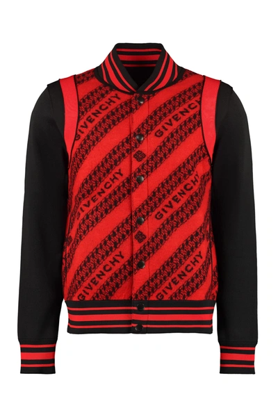 Shop Givenchy Jacquard Bomber Jacket In Red