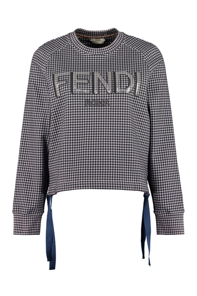 Shop Fendi Cropped Cotton Sweatshirt In Blue
