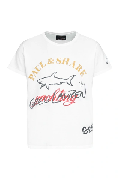 Shop Paul & Shark Printed Cotton T-shirt In White