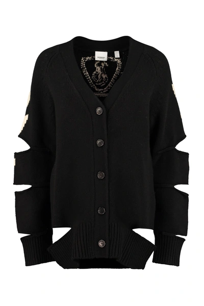 Shop Burberry Wool And Cashmere Cardigan In Black
