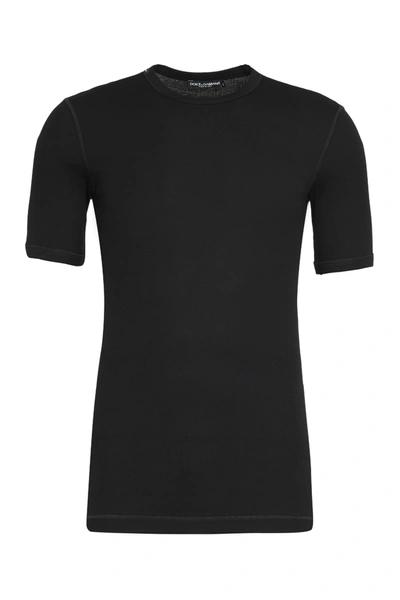Shop Dolce & Gabbana Ribbed Cotton Crew-neck T-shirt In Black