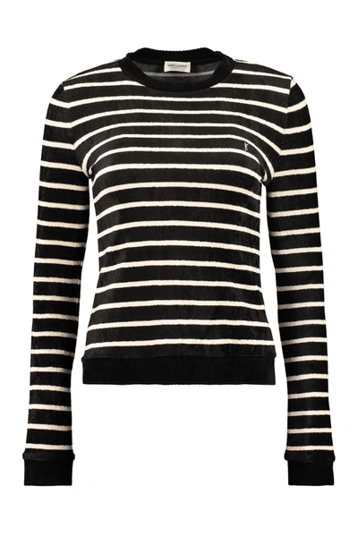 Shop Saint Laurent Long Sleeve Crew-neck Sweater In Black