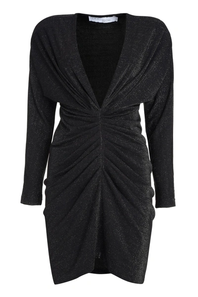 Shop Iro Draped Lurex Jersey Dress In Black