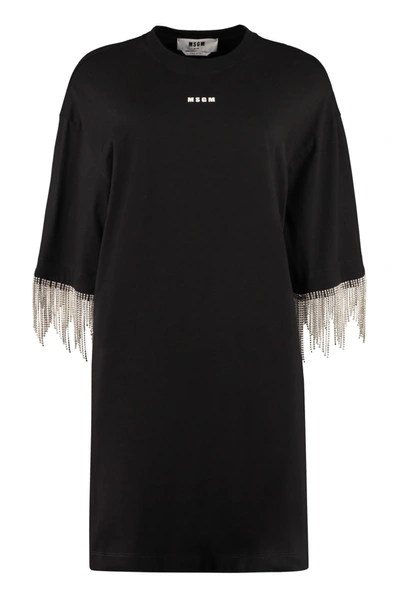 Shop Msgm Embellished Jersey Dress In Black
