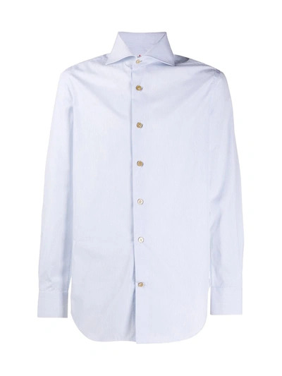 Shop Kiton Micro Striped Shirt In White Light Blue