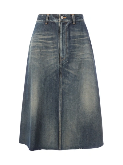 Shop Balenciaga Front Kick Skirt Twill In Dirty Dark Blue