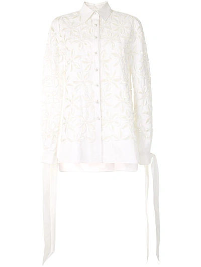 Shop Carolina Herrera Floral Cut-out Tie Sleeves Blouse In White