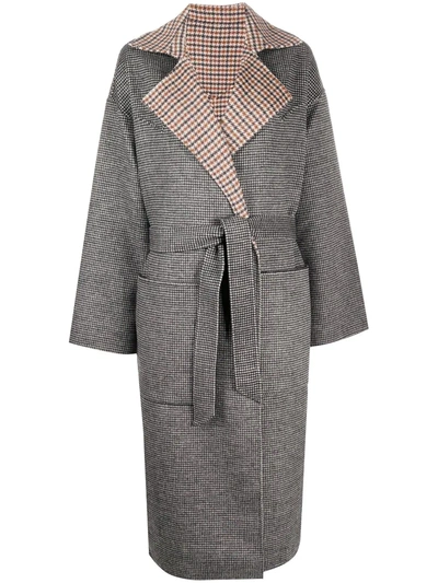 Nanushka Alamo Reversible Houndstooth Wool And Silk-blend Coat In Grey