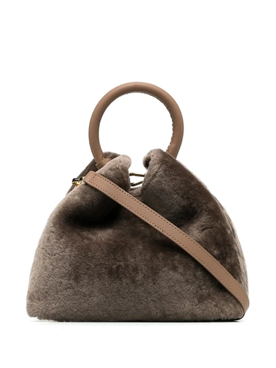 Shop Elleme Bao Shearling And Leather Tote Bag In Brown