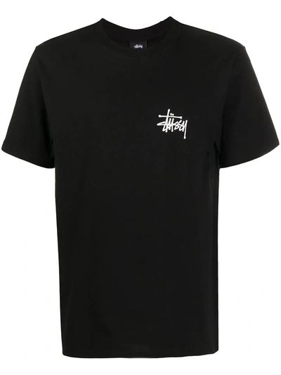 Shop Stussy Logo Crew-neck T-shirt In Black