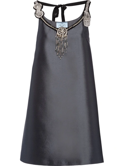 Shop Prada Embroidered A-line Dress In Grey