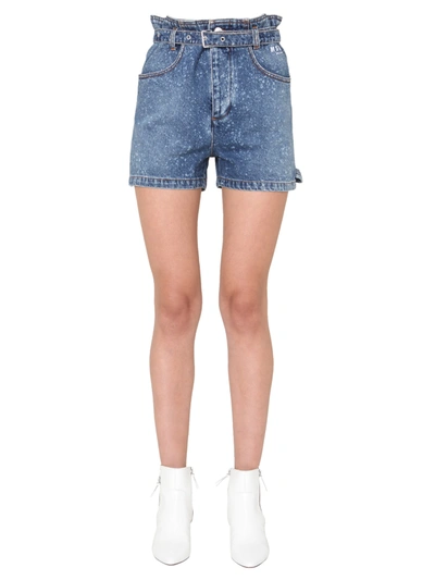 Shop Msgm Denim Shorts In Blue