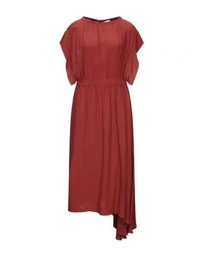 Shop Mauro Grifoni Grifoni Woman Midi Dress Brick Red Size 4 Acetate, Silk