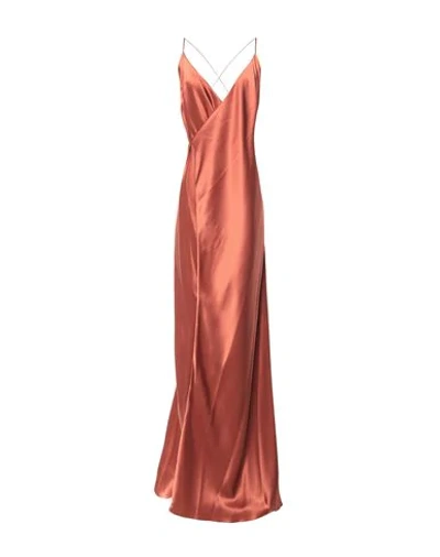 Shop Michelle Mason Woman Long Dress Rust Size 10 Silk In Red