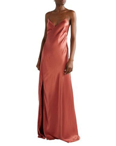 Shop Michelle Mason Woman Long Dress Rust Size 10 Silk In Red