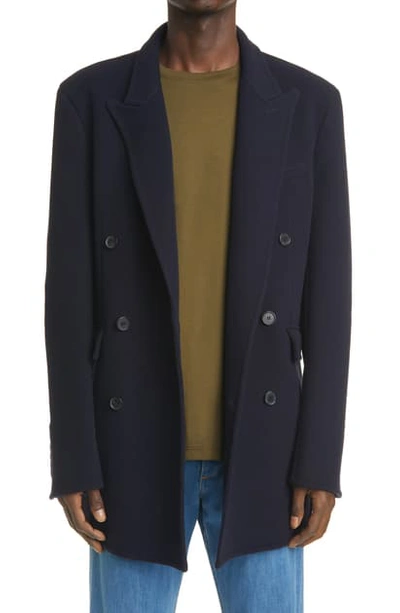 Shop Loewe Double Breasted Wool & Cashmere Jacket In Navy Blue