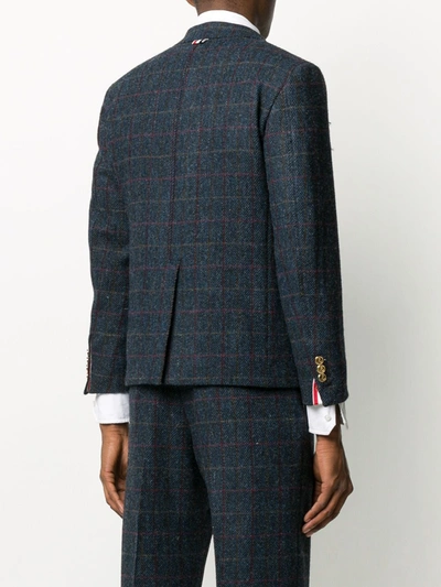 Shop Thom Browne Checkered Notched Lapels Blazer In Blue