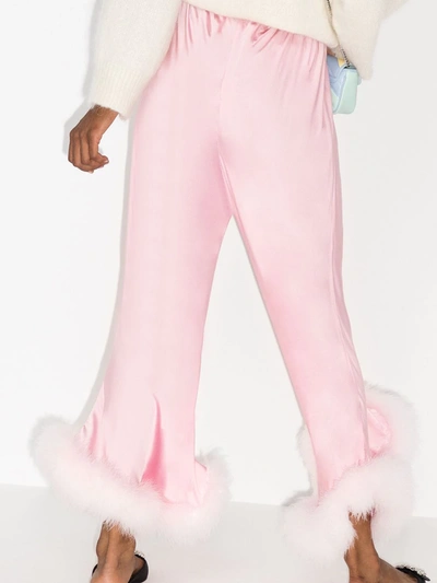 Shop Sleeper Boudoir Feather-hem Trousers In Pink