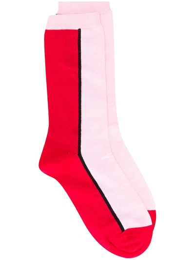 Shop Ganni Colour-block Ankle Socks In Pink