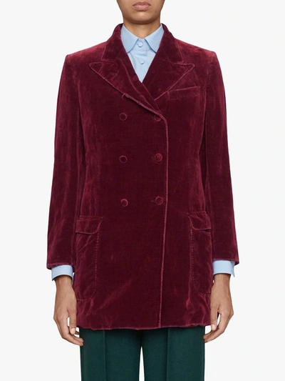 Gucci Double-breasted Velvet Blazer In Red