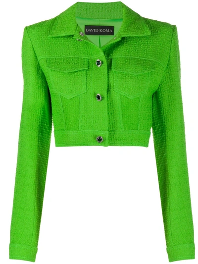 Shop David Koma Bouclé-knit Cropped Jacket In Green