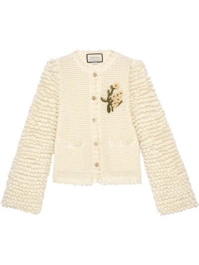 Shop Gucci Crochet-flower Knitted Cardigan In White