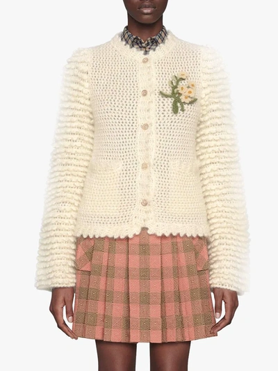 Shop Gucci Crochet-flower Knitted Cardigan In White
