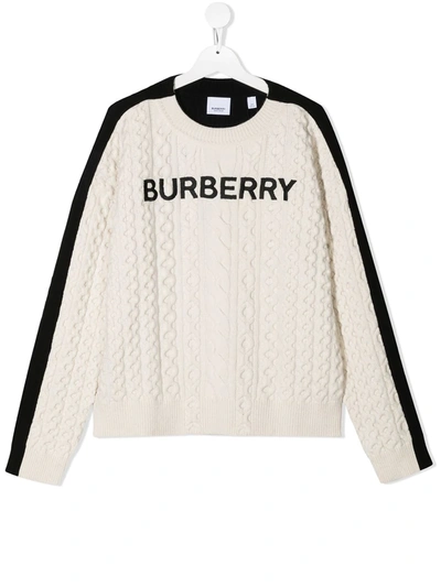 Shop Burberry Chunky Cable Knit Jumper In Black