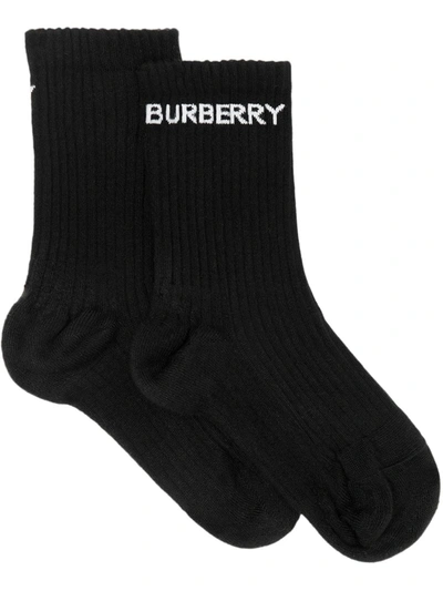 Shop Burberry Ribbed Logo Socks In Black