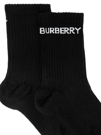 Shop Burberry Ribbed Logo Socks In Black