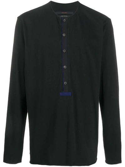 Shop Ziggy Chen Button-placket Long-sleeve T-shirt In Black