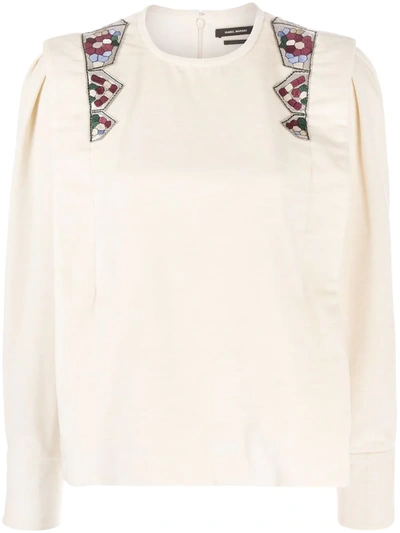 Shop Isabel Marant Embroidered Detailing Blouse In Neutrals