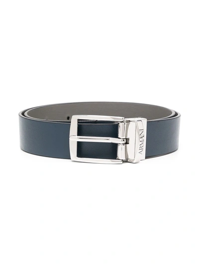 Shop Emporio Armani Teen Buckled Grained-effect Belt In Black