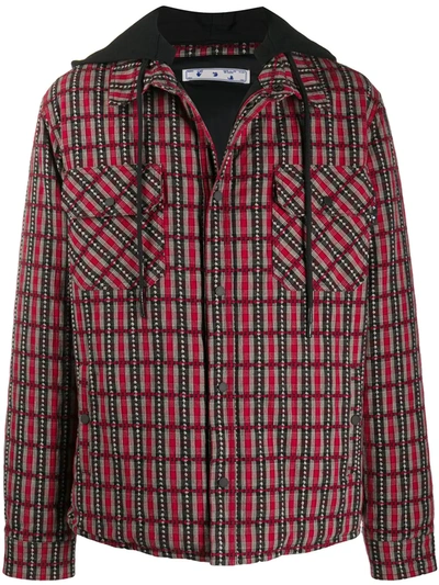 Shop Off-white Check Hooded Jacket In Red
