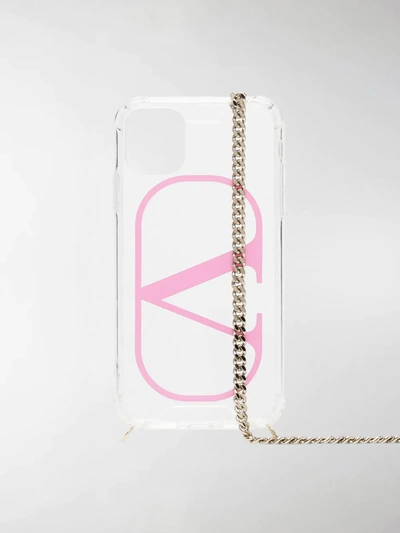 Shop Valentino Vlogo Iphone 11 Chain Cover In Pink