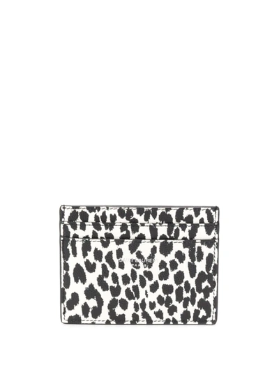 Shop Saint Laurent Leopard-print Cardholder In Black