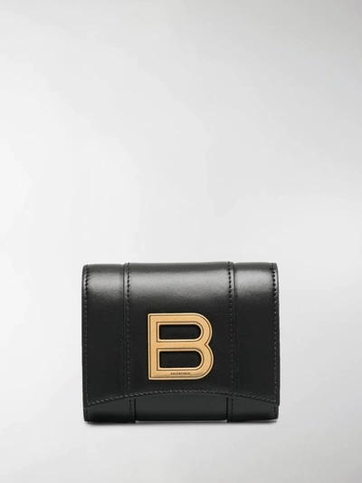Shop Balenciaga Logo Motif Leather Wallet In Black