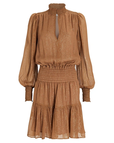 Shop A.l.c Silvie Lurex Striped Silk Chiffon Dress In Brown