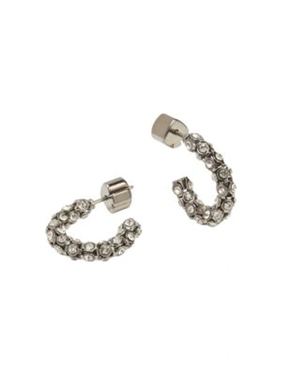 Shop Kate Spade Women's Adore-ables Silverplated & Glass Pavé Mini Hoop Earrings