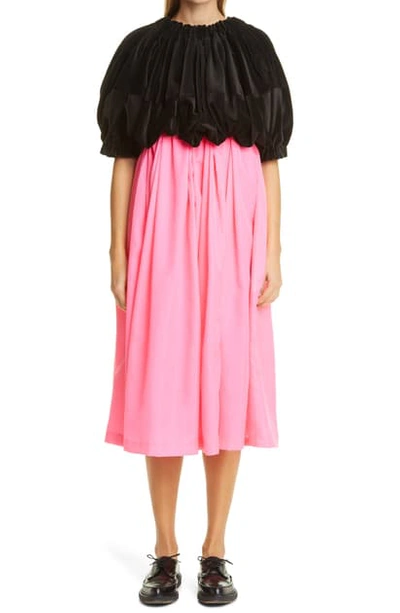 Shop Comme Des Garçons Velveteen Bodice Midi Dress In Black X Pink