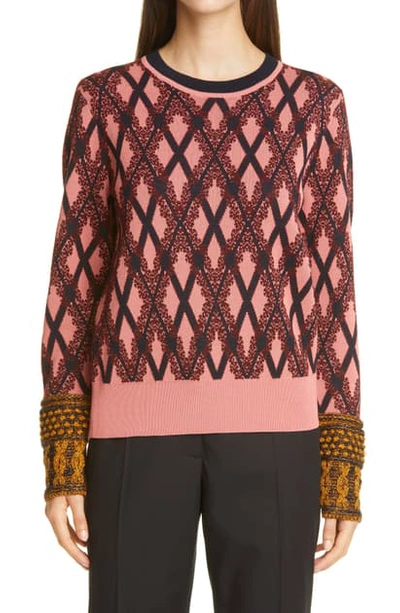 Shop Dries Van Noten Madrid Metallic Merino Wool Blend Sweater In Pink 305
