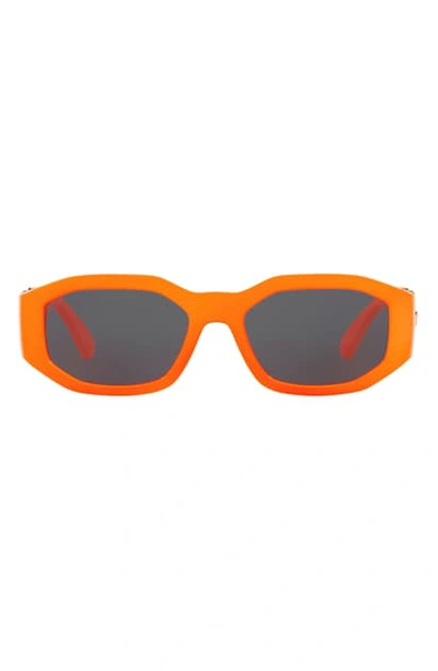 Shop Versace Biggie 53mm Round Sunglasses In Orange/ Grey