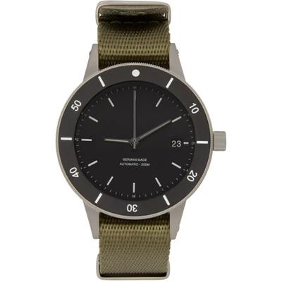 Shop Instrmnt Black And Khaki Webbing Dive Watch In Olive