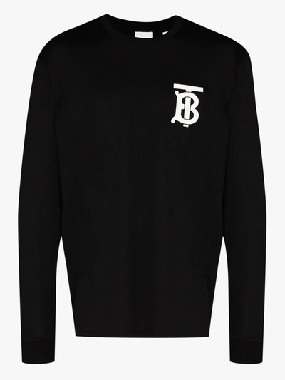 Shop Burberry Langarmshirt Mit Monogramm In Schwarz